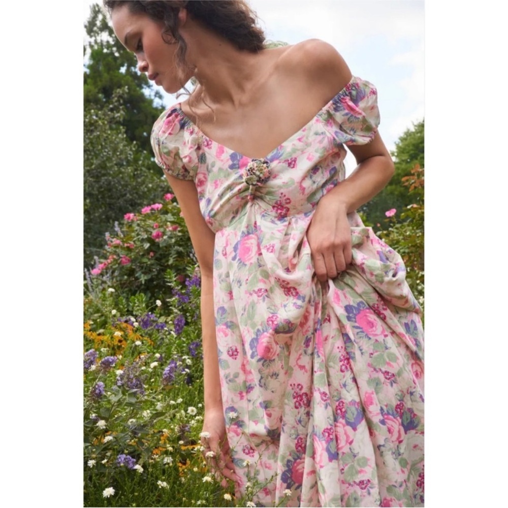 LoveShackFancy Floral Ivory and Pink Wedding Dress - Picture 5 of 15